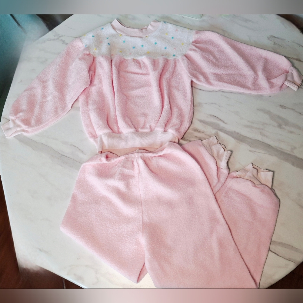 🇨🇦 Vintage 80s Cozy Fleece Polka Dot Outfit Made in Canada (6)
